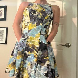 Beautiful A-Line Watercolor Floral Dress WITH POCKETS!
